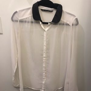 Trafaluc Zara Sheer Top | Leather Collar